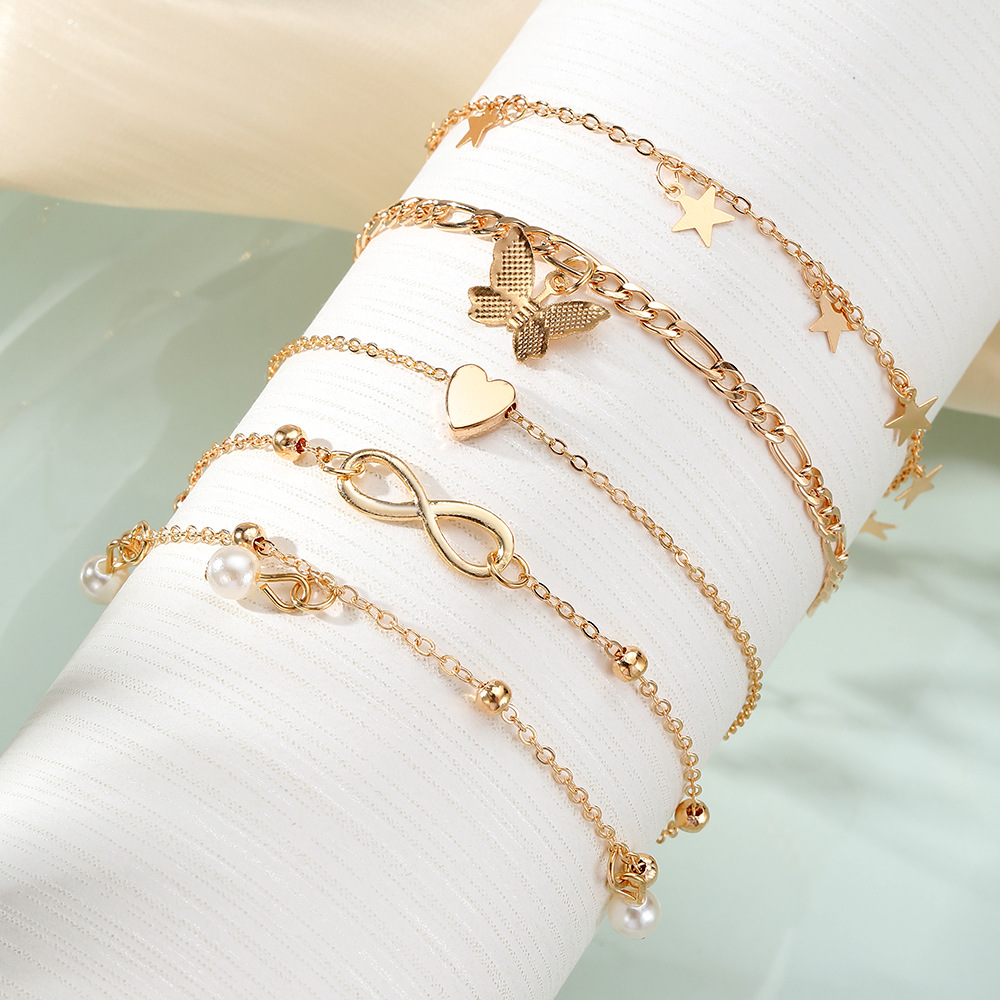 4pc Bohemian Summer Beach Style Layered Anklet Set, Gift for Her
